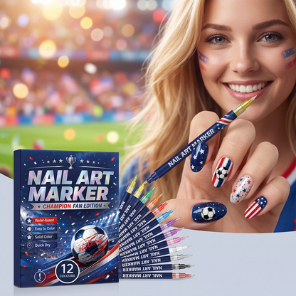 World Cup Fan Nail Art Marker Set – 12 Colors Football Game Day Nail Design Pens