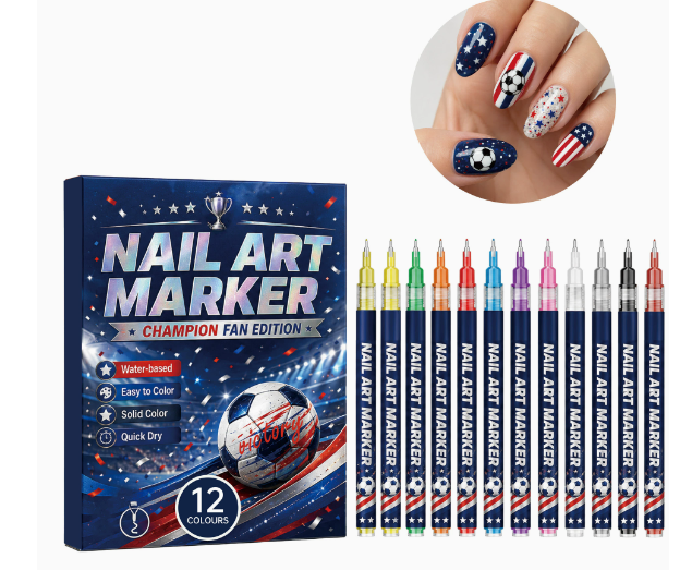 World Cup Fan Nail Art Marker Set – 12 Colors Football Game Day Nail Design Pens