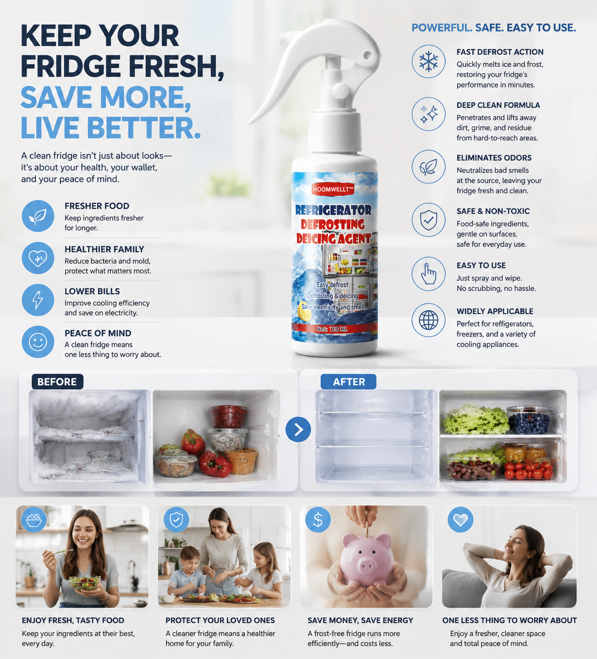 🧊 Defrosting Spray for Fridge Freezer,Powerful Refrigerator Defrost Spray,Fridge Deodoriser