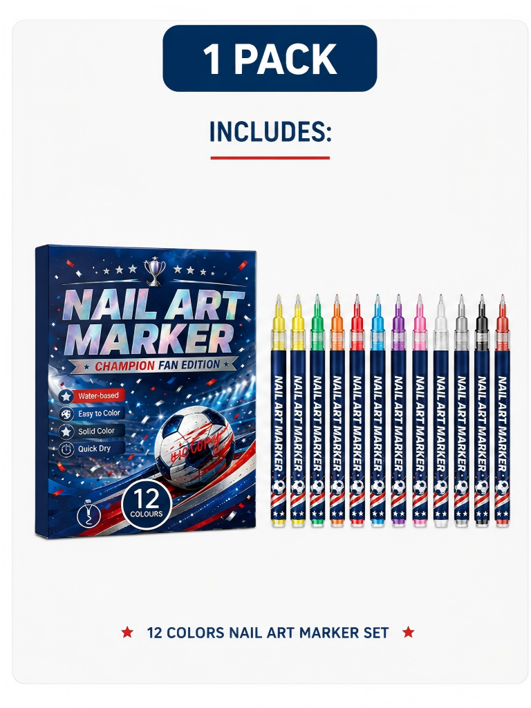 World Cup Fan Nail Art Marker Set – 12 Colors Football Game Day Nail Design Pens