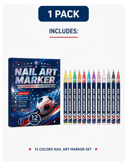 World Cup Fan Nail Art Marker Set – 12 Colors Football Game Day Nail Design Pens