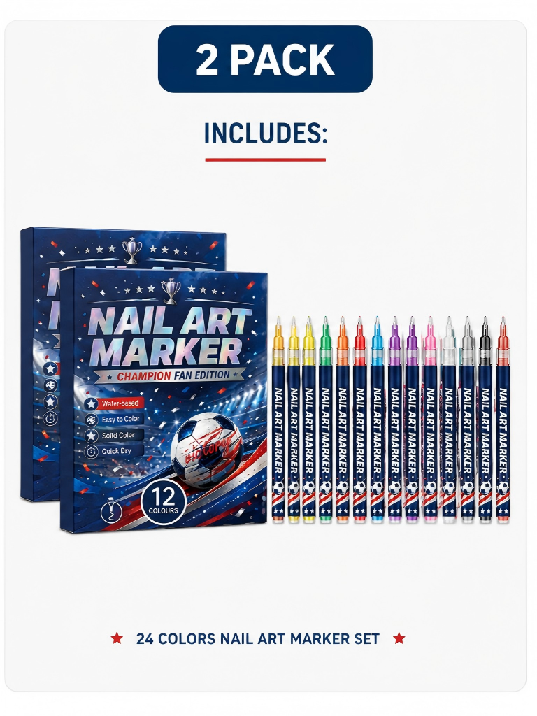 World Cup Fan Nail Art Marker Set – 12 Colors Football Game Day Nail Design Pens