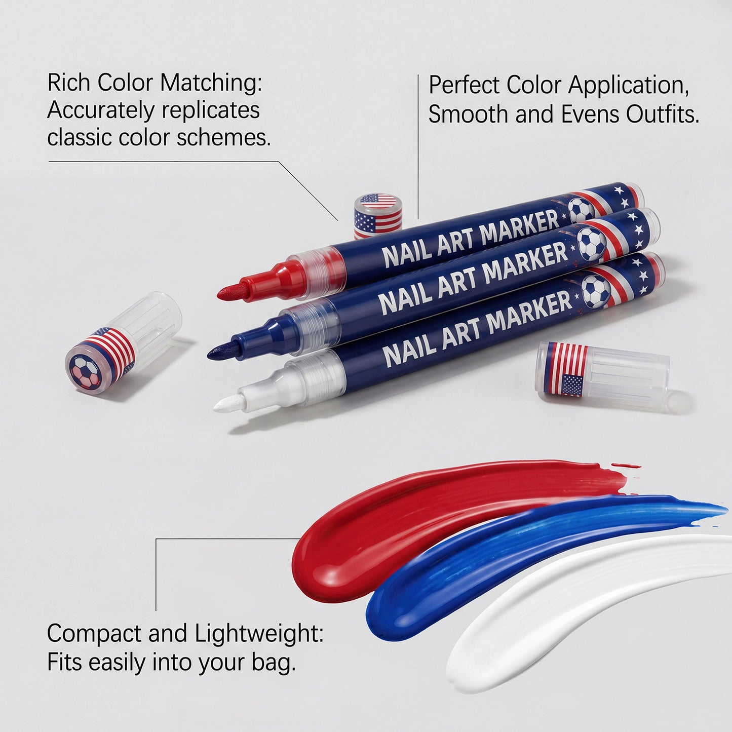World Cup Fan Nail Art Marker Set – 12 Colors Football Game Day Nail Design Pens
